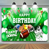 Lofaris Touch Down Green Football Field Birthday Backdrop